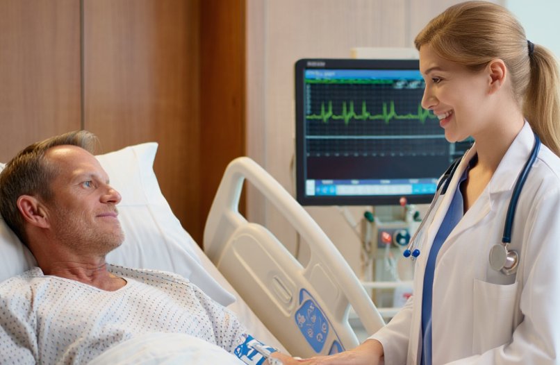 Вывод из запоя в клинике: пациент проходит детоксикацию под наблюдением врача, капельница и мониторинг жизненных показателей в комфортабельной палате частного стационара.